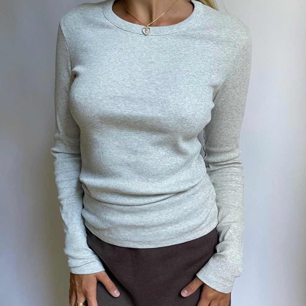 Daily Long Sleeve Top Ribbed Grey Melange
